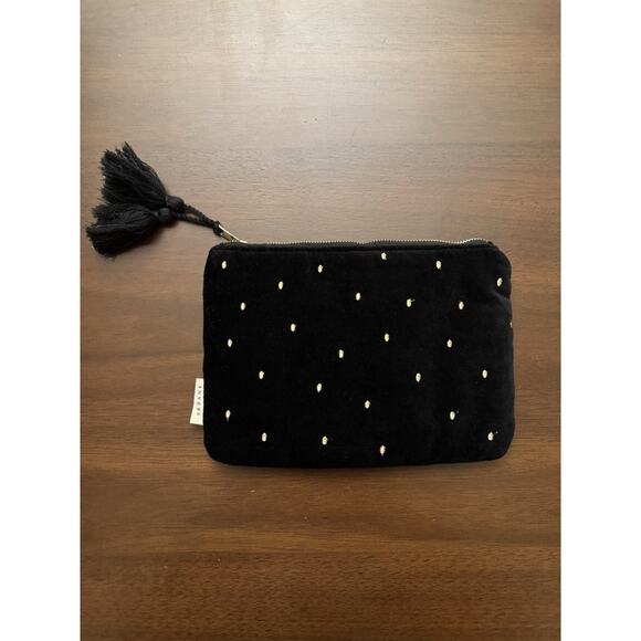 Sezane Handbags - Sezane Black Gold Velvet Makeup Bag Pouch Polka Dot
